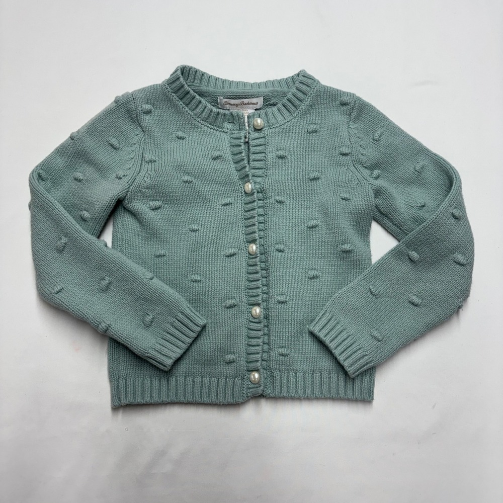 Tommy Bahama Girls Sage Green Popcorn Knit Cardigan Faux Pearl Buttons Size S